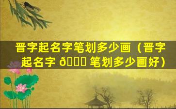 晋字起名字笔划多少画（晋字起名字 🐝 笔划多少画好）